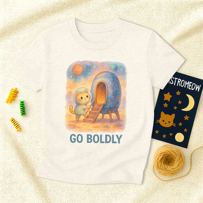 Space Cat Adventure with Go Boldly Artwork T-Shirt