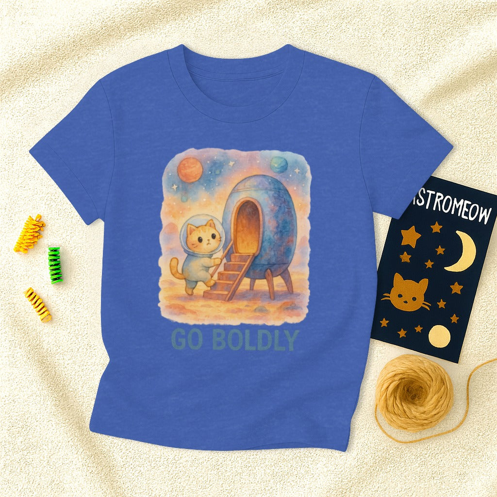 Space Cat Adventure Go Boldly T-shirt