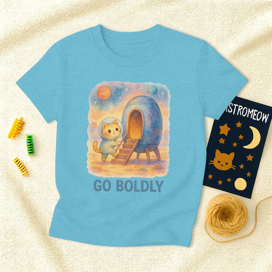 Go Boldly Cat Astronaut Children's Tee
