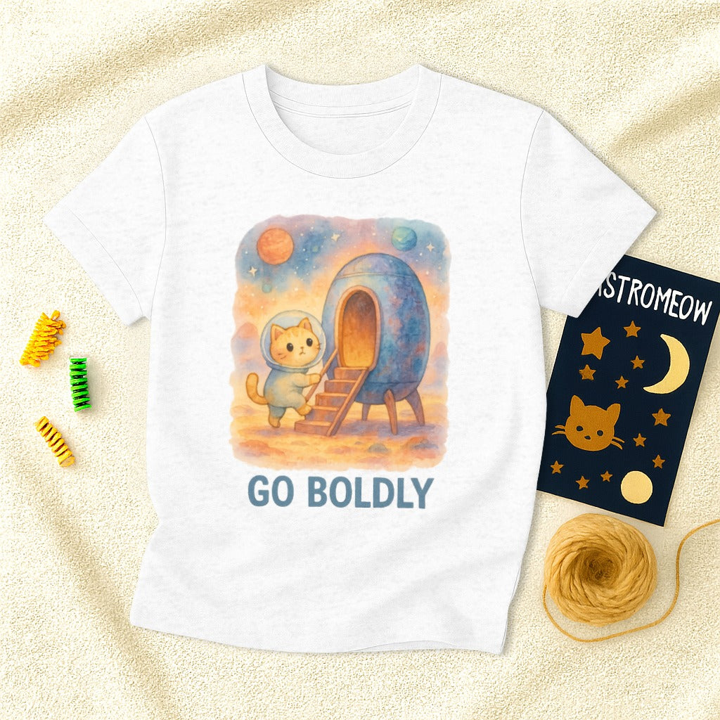 Go Boldly Cat Astronaut Illustration Shirt